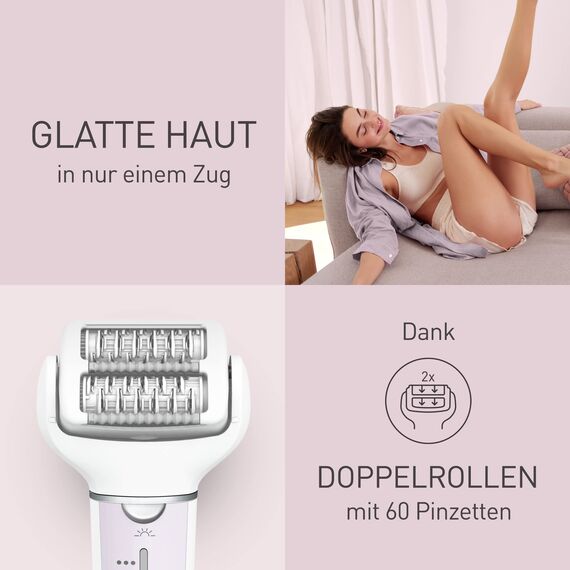 Panasonic ES-EY30 Nass/Trockenepilierer Damen, Dual Disc mit 60 Pinzetten, 90° schwenkbarer Kopf, 3 Geschwindigkeiten & LED-Licht, 30 Min. Betrieb, kabellos, Haarentferner.