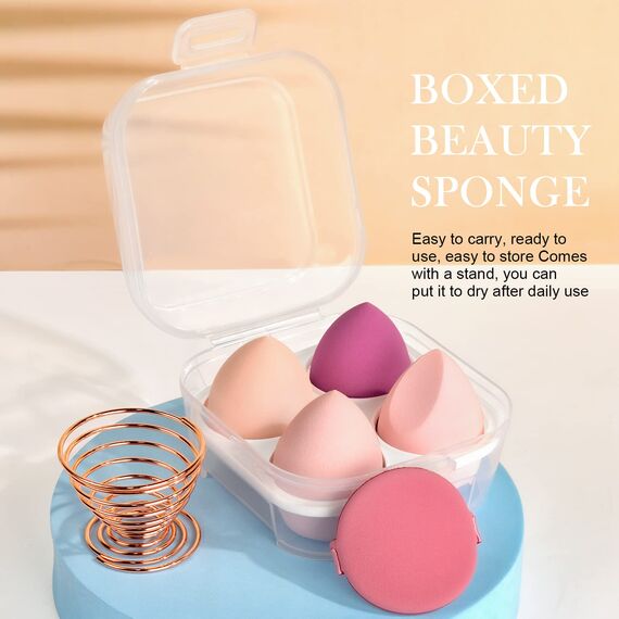 AUAUY 4 PCS Make up Schwamm Set, Foundation Blending Beauty Sponge, Beauty Makeup Schwämme Blender für Flüssigkeit Foundation Puder Sonnenschutz und Creme mit 1 Schwammhalter, 1 Puderquaste
