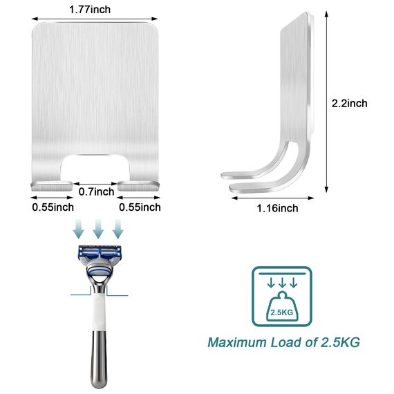 Leryati Rasierer Halterung Dusche, 4 Stück Silber Rasierhalter Dusche Ohne Bohren, Edelstahl Rasierer Halter, Selbstklebende Rasierer aufhänger dusche Geeignet für Tür Wand Badezimmer, Küche