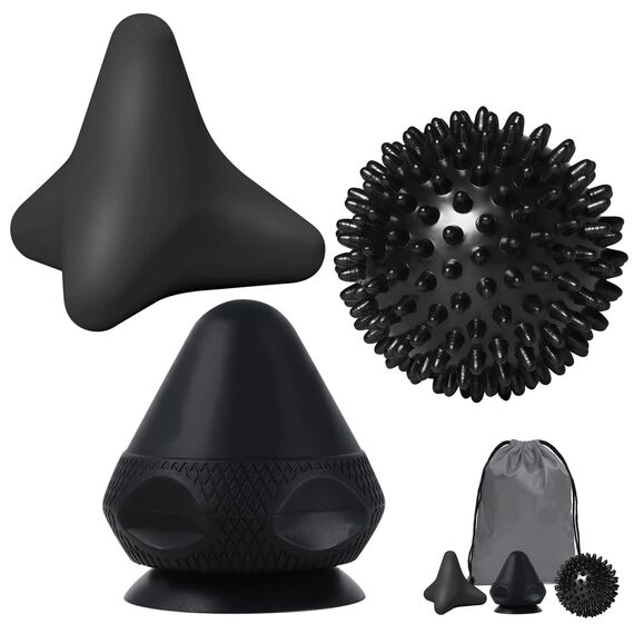 RYMALL Triggerpunkt Drücker Massagegerät+Igelball,Schmerzfrei Drücker Set mit Saugnapf & Beutel für Muskelschmerzen und Verspannungen, Osteopressur Drücker Massager für Selbstmassage (Schwarz)