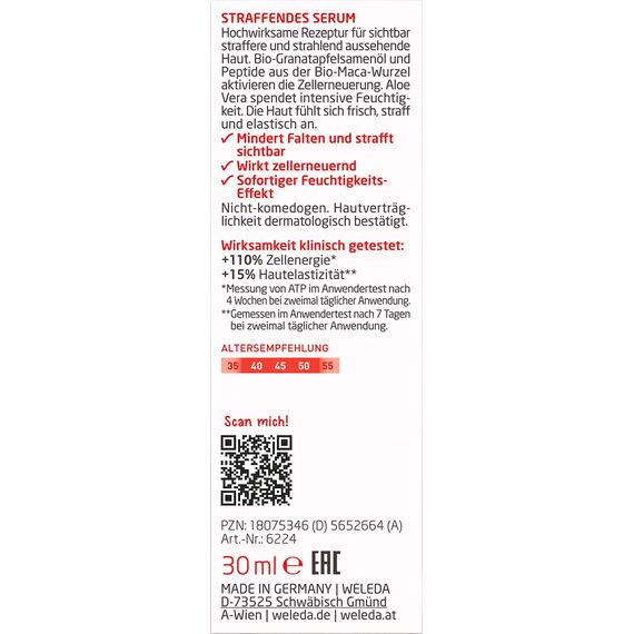 WELEDA Bio Straffendes Serum - Naturkosmetik Natural Anti Aging Gesicht Pflegekonzentrat mit Granatapfelsamenöl & Maca-Peptiden. Gesichtsserum mindert Falten, spendet Feuchtigkeit & strafft (1x 30ml)