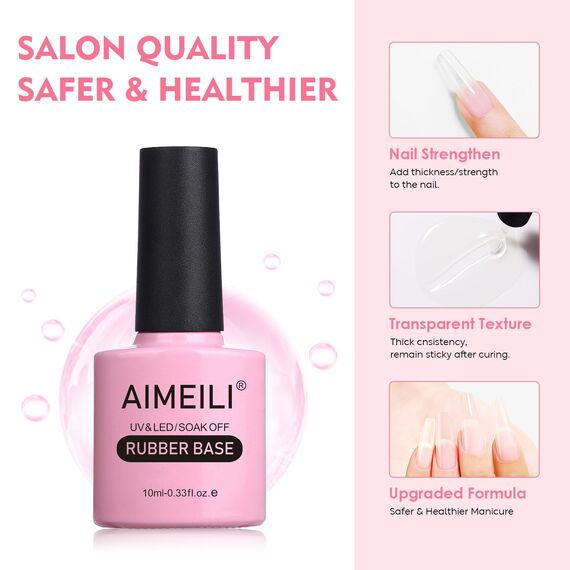 AIMEILI Rubber Base Gel Soak Off UV LED Rubber Base Coat Nägel Unterlack Gel Nagellack Maniküre 10ml (450)