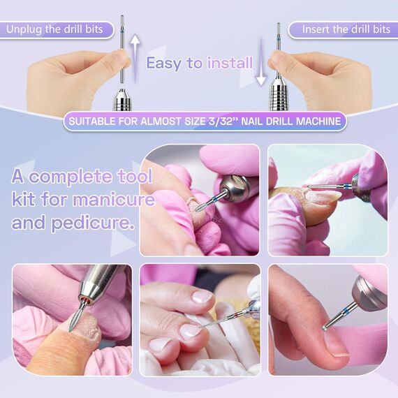 30 Teiliges Diamant Nagelfräser Bits Set, Rolokit 3/32 Zoll Nagelhaut Bit für Nagelbohrer, Puntas para Drill Nägel Maniküre Pediküre Entferner Werkzeuge für Acryl-Gel-Nägel,Salon, Zuhause Nagelpflege