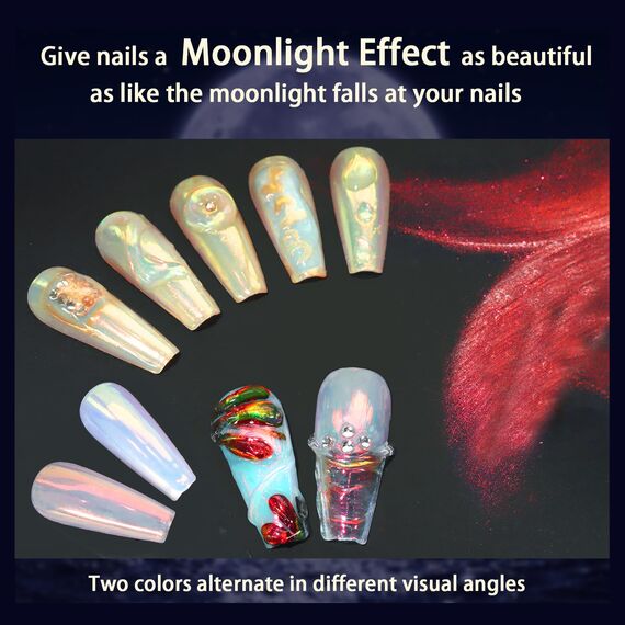 Allstarry Chrome Nail Powder, Weiß Perle Pigment Für Nägel Einhorn Iridescent Aurora Cromepulver Nägel Nails Meerjungfrau Glitzerpuder für Nail Charms Nail Art Nageldesign - Sonnenuntergangsfeld