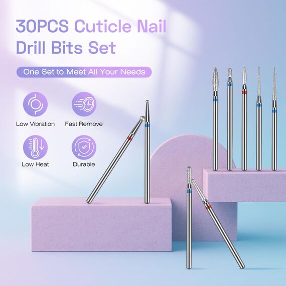 30 Teiliges Diamant Nagelfräser Bits Set, Rolokit 3/32 Zoll Nagelhaut Bit für Nagelbohrer, Puntas para Drill Nägel Maniküre Pediküre Entferner Werkzeuge für Acryl-Gel-Nägel,Salon, Zuhause Nagelpflege