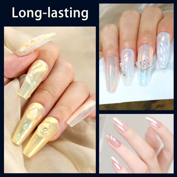 Allstarry Chrome Nail Powder, Weiß Perle Pigment Für Nägel Einhorn Iridescent Aurora Cromepulver Nägel Nails Meerjungfrau Glitzerpuder für Nail Charms Nail Art Nageldesign - Sonnenuntergangsfeld