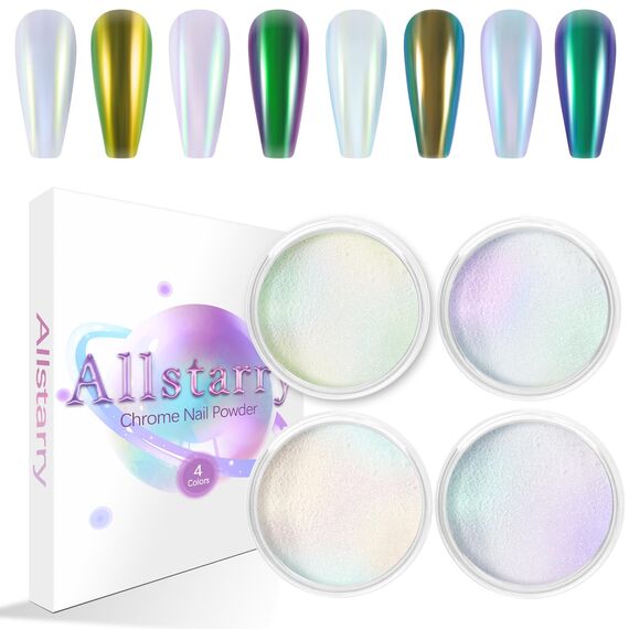 Allstarry Chrome Nail Powder, 4 Farben Chamäleon Pigment Für Nägel Farbverschiebung Cromepulver Nägel Nails Farbwechsel Glitzerpuder für Nail Charms Nail Art Nageldesign - Irideszentes Grünes Feld