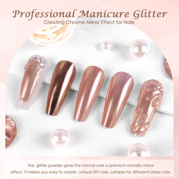 Laza Chrome Nagel Pulver Spiegel Effekt Metallic Staub Holographische Glitter Glasierte Maniküre Dekoration Reflektierendes Pigment für DIY Gel Polish Nail Art, Harz Handwerk, Geschenke für Rose Gold