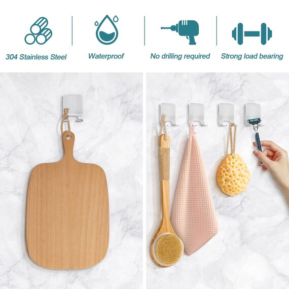 Leryati Rasierer Halterung Dusche, 4 Stück Silber Rasierhalter Dusche Ohne Bohren, Edelstahl Rasierer Halter, Selbstklebende Rasierer aufhänger dusche Geeignet für Tür Wand Badezimmer, Küche