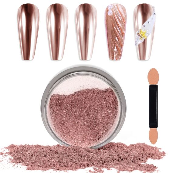 Laza Chrome Nagel Pulver Spiegel Effekt Metallic Staub Holographische Glitter Glasierte Maniküre Dekoration Reflektierendes Pigment für DIY Gel Polish Nail Art, Harz Handwerk, Geschenke für Rose Gold