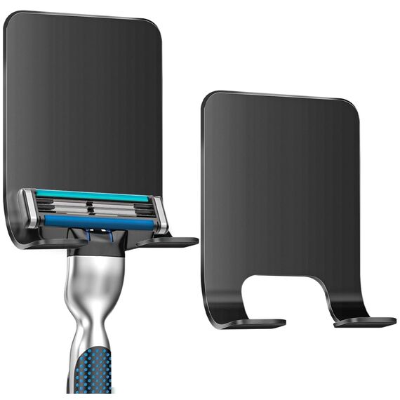 Leryati Rasierer Halterung Dusche, 2 Stück Schwarz Rasierhalter Dusche Ohne Bohren, Edelstahl Rasierer Halter, Selbstklebende Rasierer aufhänger dusche Geeignet für Tür Wand Badezimmer, Küche