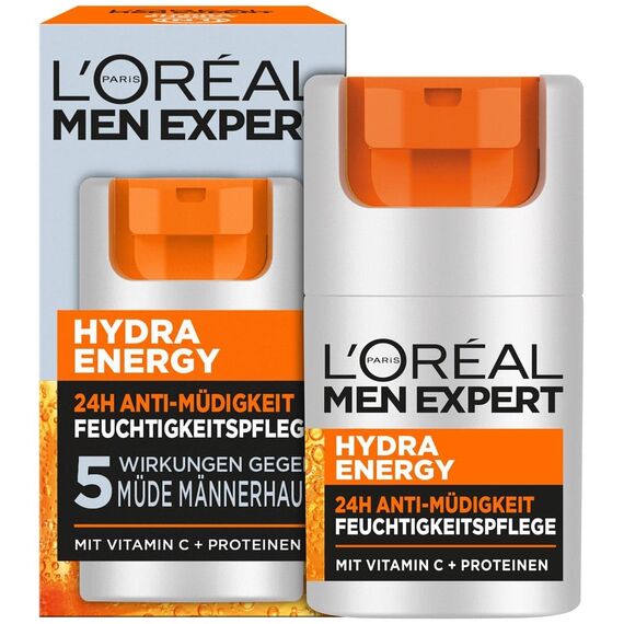 L'Oréal Men Expert Pflegeset gegen müde Haut für Männer, Geschenkset mit Waschgel und Gesichtscreme 24H Anti-Müdigkeit, Geschenke für Herren mit Vitamin C, Hydra Energy, 1 x 100 ml, 1 x 50 ml