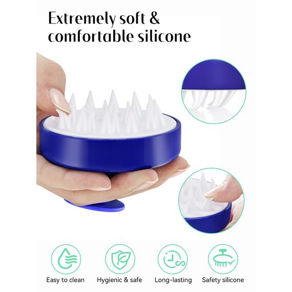 HEETA Kopfhaut Massagebürste für Nasses und Trockenes Haar Sanft Kopfmassage Bürste, Shampoo Haarbürste mit Weichem Silikonkopf für Peeling und Kopfmassage-Blau&Weiß
