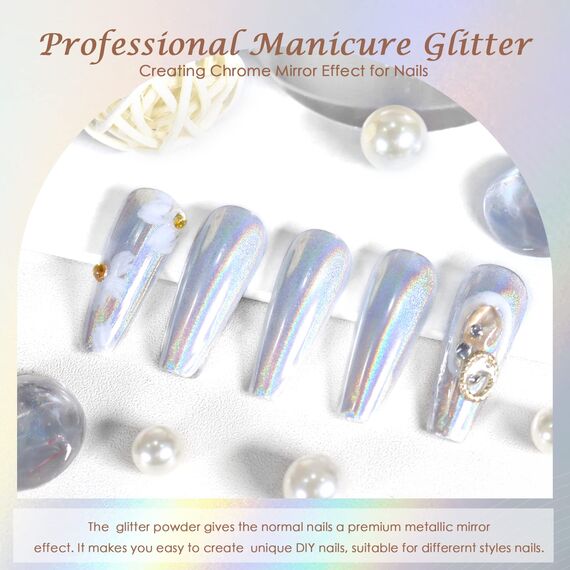 Laza Chrome Nagel Pulver Spiegel Effekt Metallic Staub Holographische Glitter Glasierte Maniküre Dekoration Reflektierendes Pigment für DIY Gel Polish Nail Art, Harz Handwerk, Geschenke