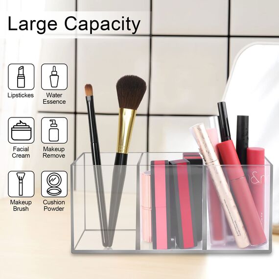 Acrylic Pinselhalter, 3 Fächern Make Up Organizer, Klarer Schminktisch Organizer, Schmink Organizer für Pinsel, Eyeliners, Lippenstift, Schminktisch Zubehör Aufbewahrung, Es Kann Such Stiftehalter