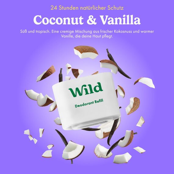 Wild - Natürliches nachfüllbares Deo - Coconut & Vanilla Nachfüllpackung 3er-Pack - Vegan und umweltfreundlich - Aluminiumsalzfrei - Lang anhaltender Schutz - Natürliche Inhaltsstoffe - 3x 40g