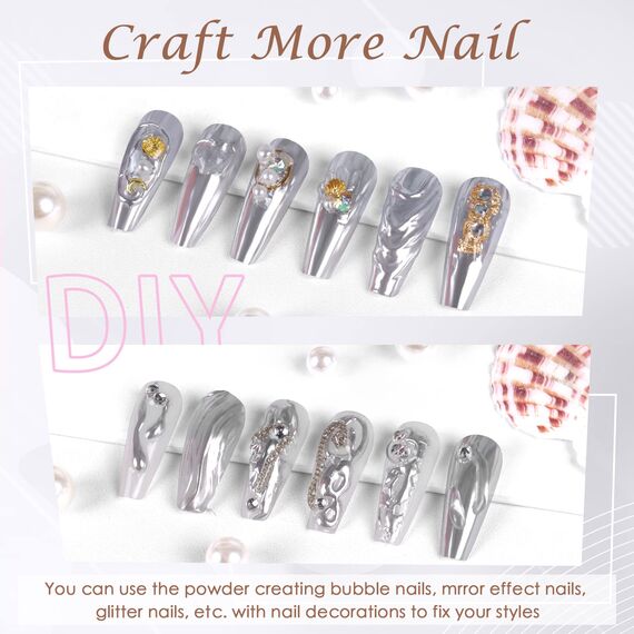 Laza Chrome Nagel Pulver Spiegel Effekt Metallic Staub Holographische Glitter Glasierte Maniküre Dekoration Reflektierendes Pigment für DIY Gel Polish Nail Art, Harz Handwerk, Geschenke für Silber