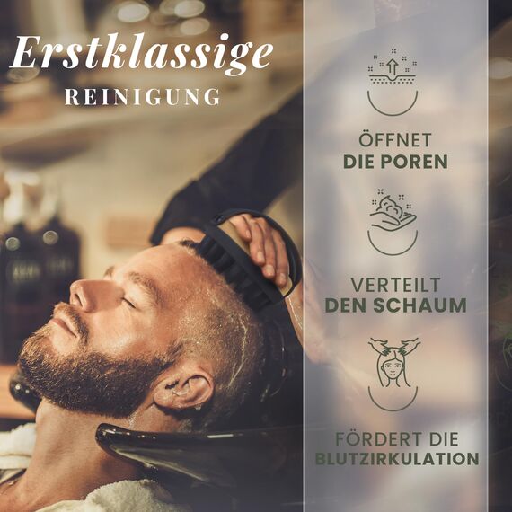 BAMBUA Kopfhaut Massagebürste - (Anti-Schuppen Effekt) Kopfmassage Bürste - Zur Kopfmassage beim Duschen - Premium Scalp Massager - Utensilienset Massage inkl. E-Book „Gesunde Kopfhaut“ (Schwarz)