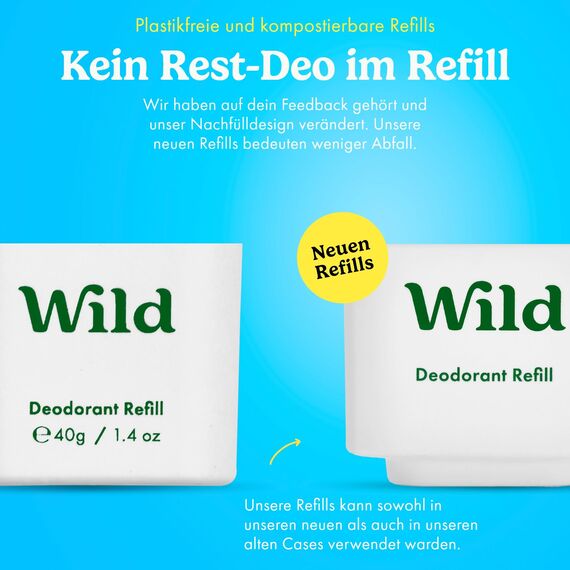 Wild - Natürliches nachfüllbares Deo - Coconut & Vanilla Nachfüllpackung 3er-Pack - Vegan und umweltfreundlich - Aluminiumsalzfrei - Lang anhaltender Schutz - Natürliche Inhaltsstoffe - 3x 40g