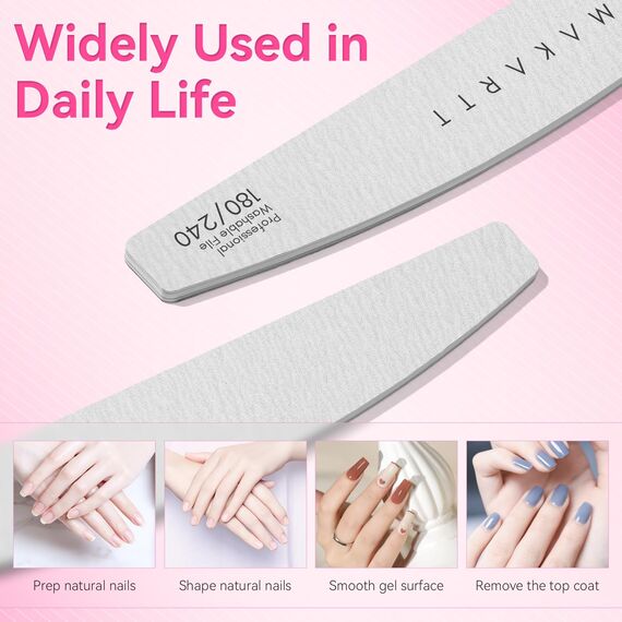 Makartt Nagelfeile Set Feine - 180/240 Grit Emery Boards Nagelfeilen für Gelnägel, Dual-Sided Polierfeile Fingernägel für Naturnägel Nails Prep & Buffing, Professionelles Manicure Kit for Salon & DIY