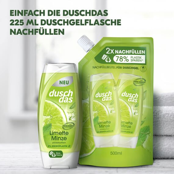 Duschdas Duschgel Limette Minze Nachfüllbeutel Duschbad mit Fresh-Energy-Duftformel sorgt für einen erfrischenden Start in den Tag 500 ml 1 Stück