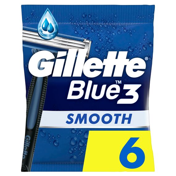 Gillette Blue3 Smooth Einwegrasierer Männer, 6 Rasierer mit 3-fach Klinge, Nassrasierer mit 40° beweglichem Schwenkkopf, Gleitstreifen mit ComfortGel-Technologie