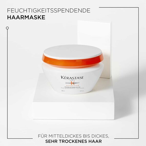 Kérastase Nutritive, Haarkur für sehr trockenes, feines bis mittleres Haar, Feuchtigkeitsspendend und pflegend, Ohne Parabene, Masquintense Riche Deep Nutrition, 200 ml