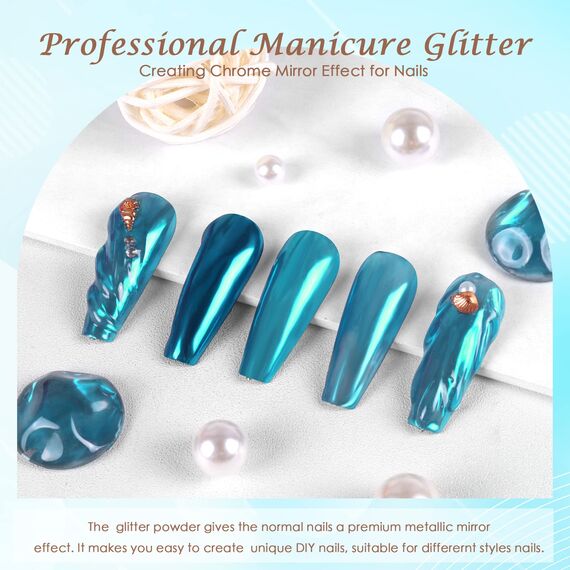 Laza Chrome Nagel Pulver Spiegel Effekt Metallic Staub Holographische Glitter Glasierte Maniküre Dekoration Reflektierendes Pigment für DIY Gel Polish Nail Art, Harz Handwerk, Geschenke für Lake Blue
