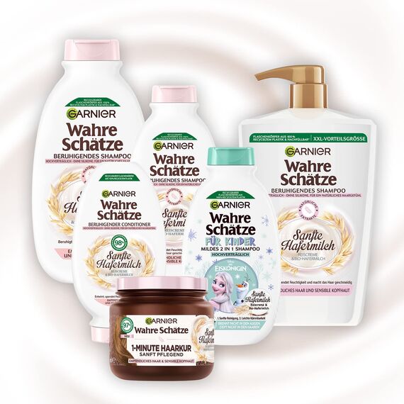 Garnier Wahre Schätze Beruhigendes Shampoo Sanfte Hafermilch XXL, beruhigend und feuchtigkeitsspendend, für empfindliches Haar und sensible Kopfhaut, Maxi Format,1000 ml