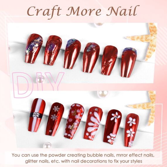 Laza Chrome Nagel Pulver Spiegel Effekt Metallic Staub Holographische Glitter Glasierte Maniküre Dekoration Reflektierendes Pigment für DIY Gel Polish Nail Art, Harz Handwerk, Geschenke-Rot