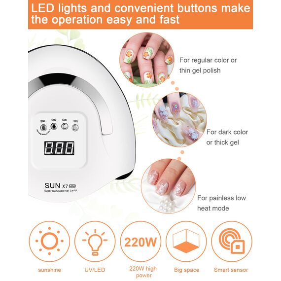 220W UV Lampe für Gelnägel, UV Nagellampe, Led Lampe Nägel, Nageltrockner Lampe, 4 Timer - Einstellungen, Infrarotsensor57 LED - Leuchten, Geeignet für alle Gel, Anfänger Nägel Selber Machen Heimsalon