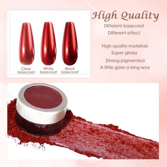 Laza Chrome Nagel Pulver Spiegel Effekt Metallic Staub Holographische Glitter Glasierte Maniküre Dekoration Reflektierendes Pigment für DIY Gel Polish Nail Art, Harz Handwerk, Geschenke-Rot