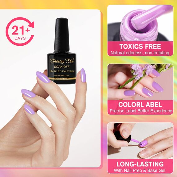 Shining She UV Nagellack Set,10 Farben Sommer Frühling Gel Nagellack Set Rosa Rot Orange Grün Blau Lila Soak Off UV LED Gel Nail Polish für Anfänger DIY Nail 8ML
