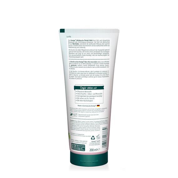 Kneipp Wirkdusche Muskel Wohl - reaktivierendes und lockerndes Duschgel mit ätherischem Wacholder-Öl - ideal nach körperlicher Bewegung und Anstrengung - vegan - ohne Mikroplastik - 200ml