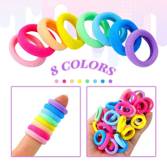 Hanyousheng 200 Stück Haargummis Mädchen, 8 Farben Klein Haargummi, Mini Nahtlose Haarbänder, Haarband Baby Mehrfarbig Soft Zopfgummi Klein für Mädchen Kinder Kleinkinder Baby