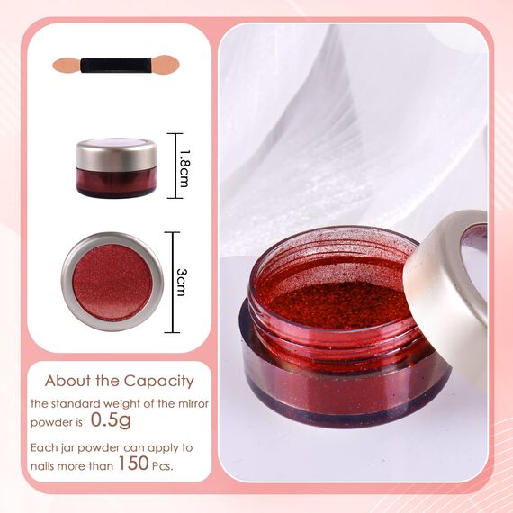 Laza Chrome Nagel Pulver Spiegel Effekt Metallic Staub Holographische Glitter Glasierte Maniküre Dekoration Reflektierendes Pigment für DIY Gel Polish Nail Art, Harz Handwerk, Geschenke-Rot