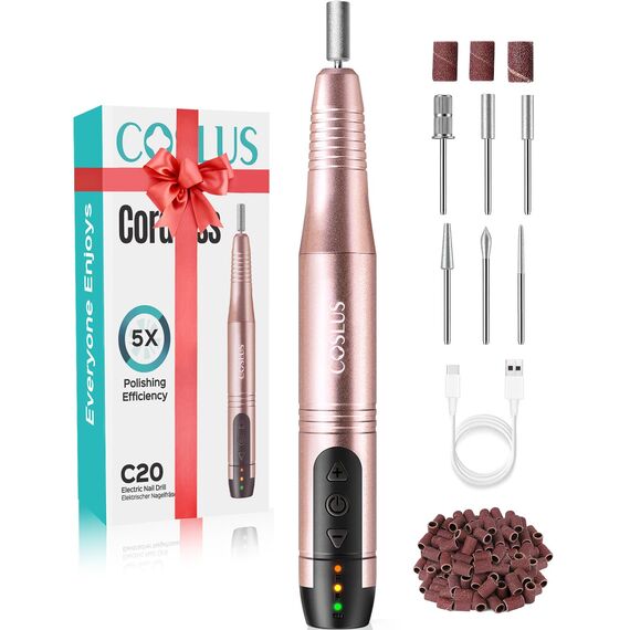 COSLUS Kabellos Tragbar Nagelfräser, 11 in 1 Profi Maniküre und Pediküreset, Nagelfeile für Gelnägel und Acrylnägel, Nagelformen, Entfernen von Hornhaut