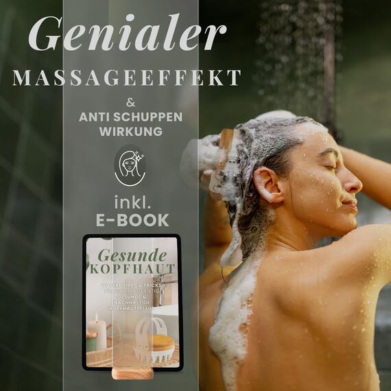 BAMBUA Kopfhaut Massagebürste - (Anti-Schuppen Effekt) Kopfmassage Bürste - Zur Kopfmassage beim Duschen - Premium Scalp Massager - Utensilienset Massage inkl. E-Book „Gesunde Kopfhaut“ (Weiß)