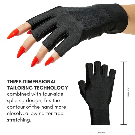 Makartt UV Handschuhe Nägel for Gel Manicures - Professional UPF50+ Fingerless Stretchy Farbric Nail Art Gloves to Protect Hands from Harm for Women Men, Black