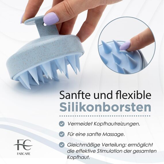 FABCARE Kopfhaut Massagebürste für Haarwachstum und Blutzirkulation, geeignet für alle Haartypen, aus Weizenstroh, ideal für Peeling und trockene Kopfhaut bei nassem oder trockenem Haar (Blau)