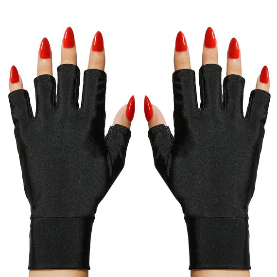 Makartt UV Handschuhe Nägel for Gel Manicures - Professional UPF50+ Fingerless Stretchy Farbric Nail Art Gloves to Protect Hands from Harm for Women Men, Black
