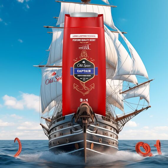 Old Spice Captain 3-in-1 Duschgel & Shampoo für Männer (675 ml), Körper-Haar-Gesichtsreinigung Männer, lang anhaltend Frisch, Zitrone, Sandelholz und Seeluft