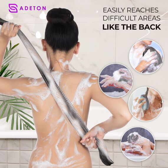 Adeton Afrikanischer Netzschwamm, authentisch, echt, schwarz, Peeling-Bad-Waschlappen, langer Schwamm, Körperpeeling, Sapo, Duschbadzubehör, Rückenschalpeling, flacher Hautentferner (grau)