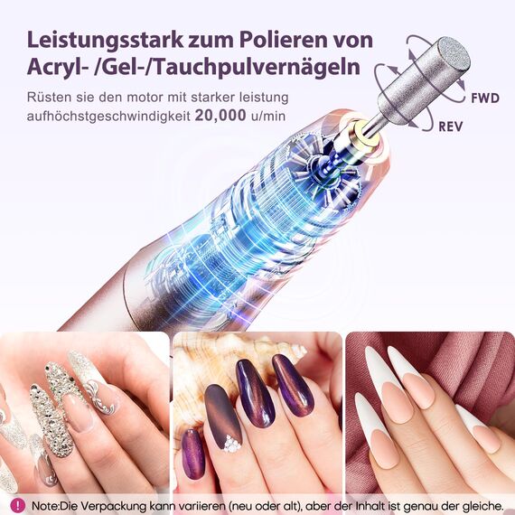COSLUS Kabellos Tragbar Nagelfräser, 11 in 1 Profi Maniküre und Pediküreset, Nagelfeile für Gelnägel und Acrylnägel, Nagelformen, Entfernen von Hornhaut