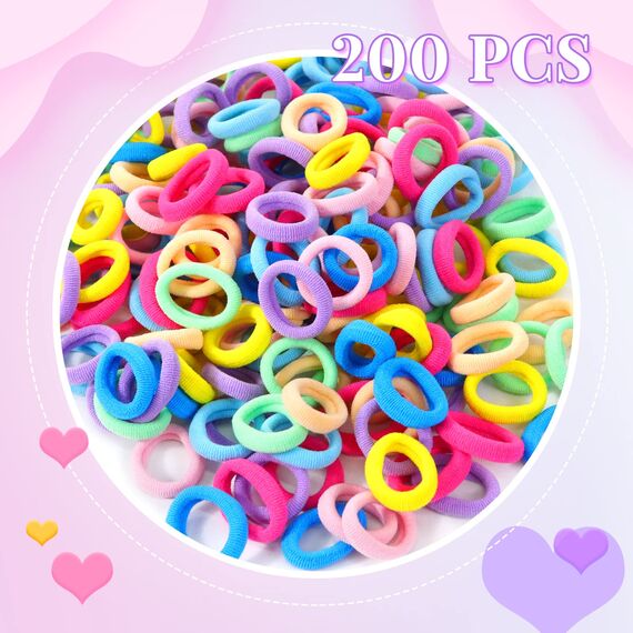 Hanyousheng 200 Stück Haargummis Mädchen, 8 Farben Klein Haargummi, Mini Nahtlose Haarbänder, Haarband Baby Mehrfarbig Soft Zopfgummi Klein für Mädchen Kinder Kleinkinder Baby