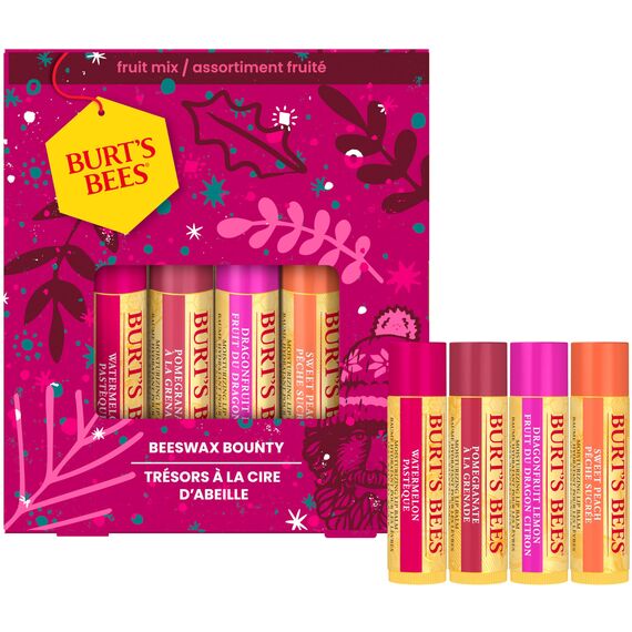 Burt’s Bees Lippenbalsam mit Bienenwachs Bounty Fruit (Süßer Pfirsich, Wassermelone, Granatapfel und Drachenfrucht-Zitrone)