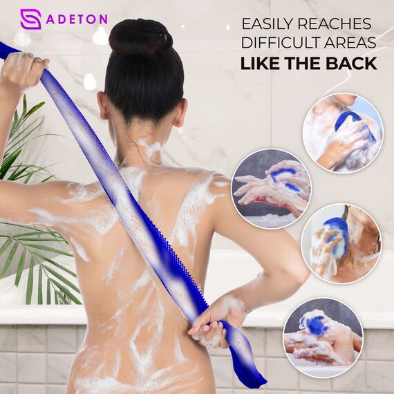 Adeton Afrikanisches Peeling-Netzschwämme, authentisch, echt, Körperpeeling, langes Waschtuch, Körperpeeling, 17 Farben, Sapo, Duschzubehör, Rückenschalpeling, flacher Hautentferner (Marineblau)