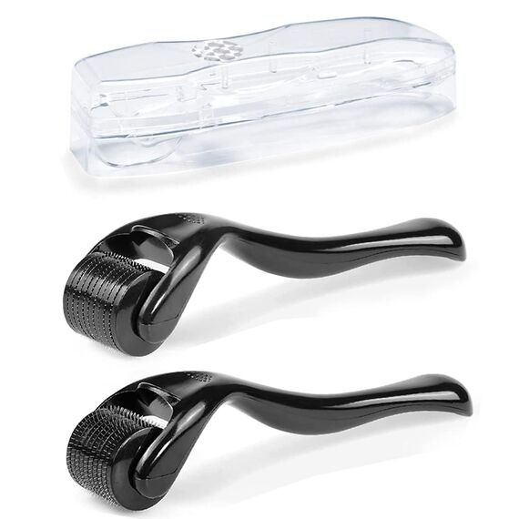 Zemolo 2 Stück Derma-roller 0,5mm mit 1,0 mm,Bartroller Microneedling Roller mit 540 Nadeln Micronadeln, Derma-Roller für Mann & Frau Haarpflege Gesicht und Körper Dehnungsstreifen, Falten,Große Poren