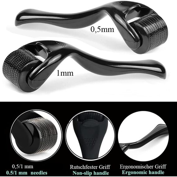 Zemolo 2 Stück Derma-roller 0,5mm mit 1,0 mm,Bartroller Microneedling Roller mit 540 Nadeln Micronadeln, Derma-Roller für Mann & Frau Haarpflege Gesicht und Körper Dehnungsstreifen, Falten,Große Poren