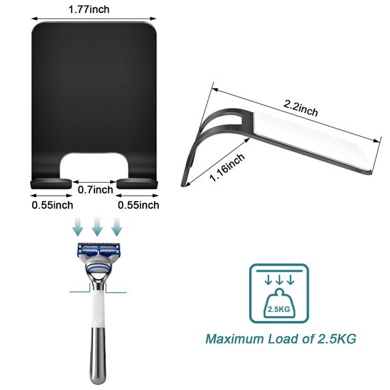 Leryati Rasierer Halterung Dusche, 4 Stück Schwarz Rasierhalter Dusche Ohne Bohren, Edelstahl Rasierer Halter, Selbstklebende Rasierer aufhänger dusche Geeignet für Tür Wand Badezimmer, Küche